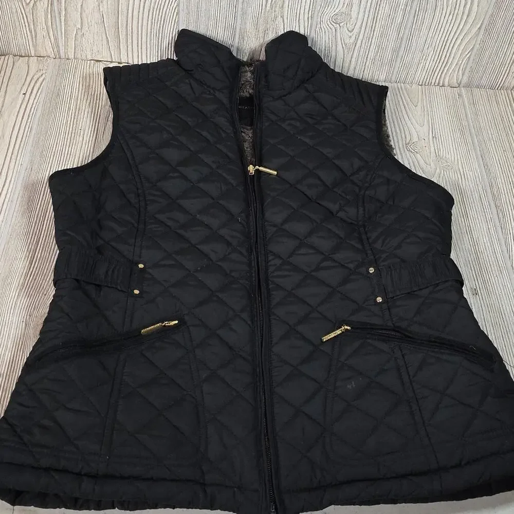 Weatherproof Ultra Soft Cozy Lining Quilted Black Vest Womens Size Small